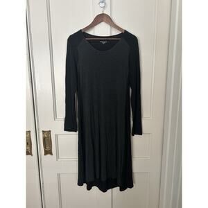 Eileen Fisher Color Block Jersey Swing Midi Dress Womens Size Small Black Gray